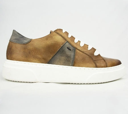 RAF 80174 SNAEAKERS IN COGNAC & DARK BLU.