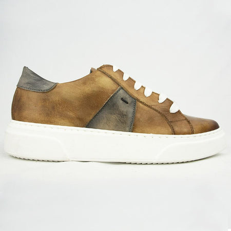 RAF 80174 SNAEAKERS IN COGNAC & DARK BLU.